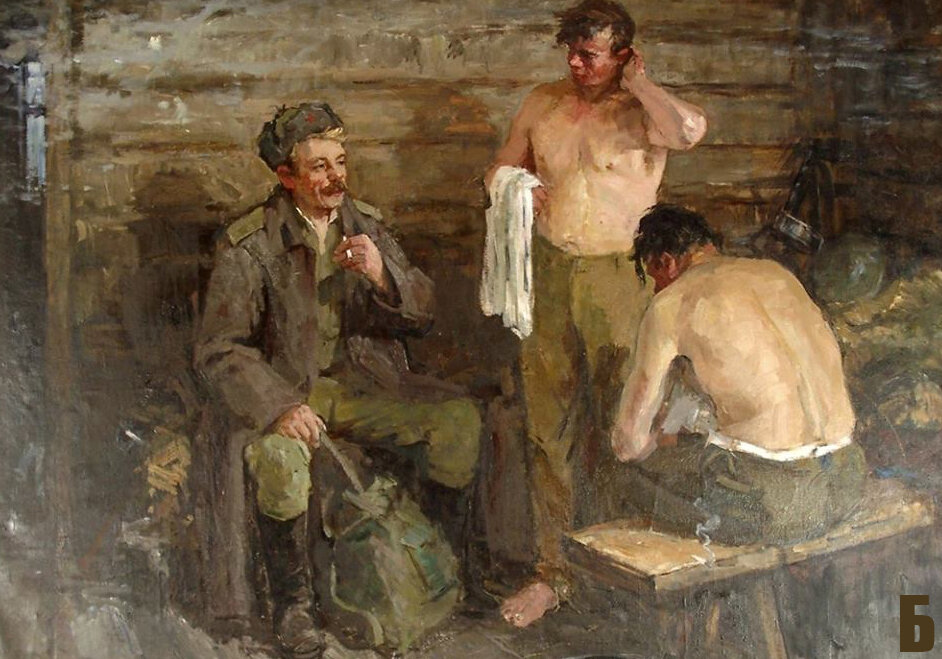Картина после бани девушка одевает ребенка