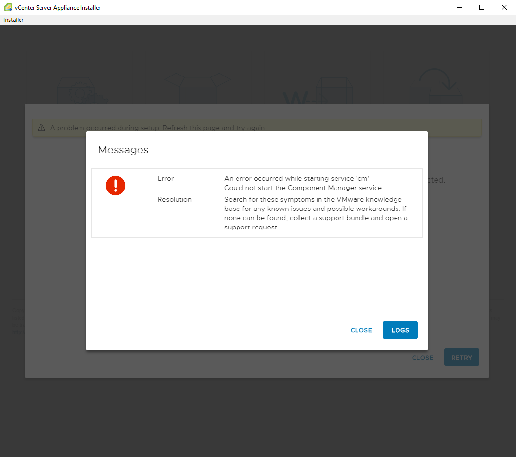 An error occurred while resolving packages. Error occurred. Server Error occurred. A problem occurred during RPM installation VCENTER 6.7. A problem occurred during scanning.