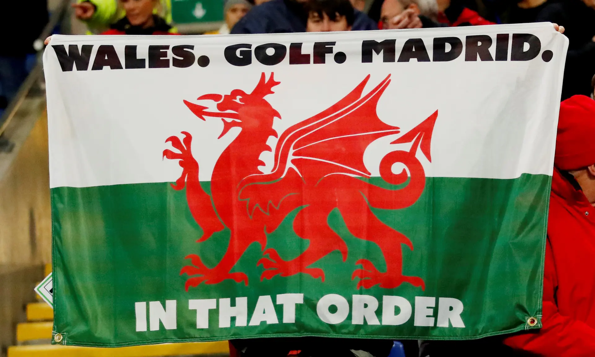 Флаг Уэльса в толпе. Гарет Бэйл позже отпраздновал это. Фотография: Эндрю Бойерс / Action Images через Reuters