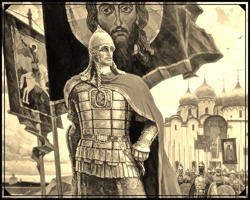 Фигура князя Александра Невского, поднявшегося для защиты русских земель
