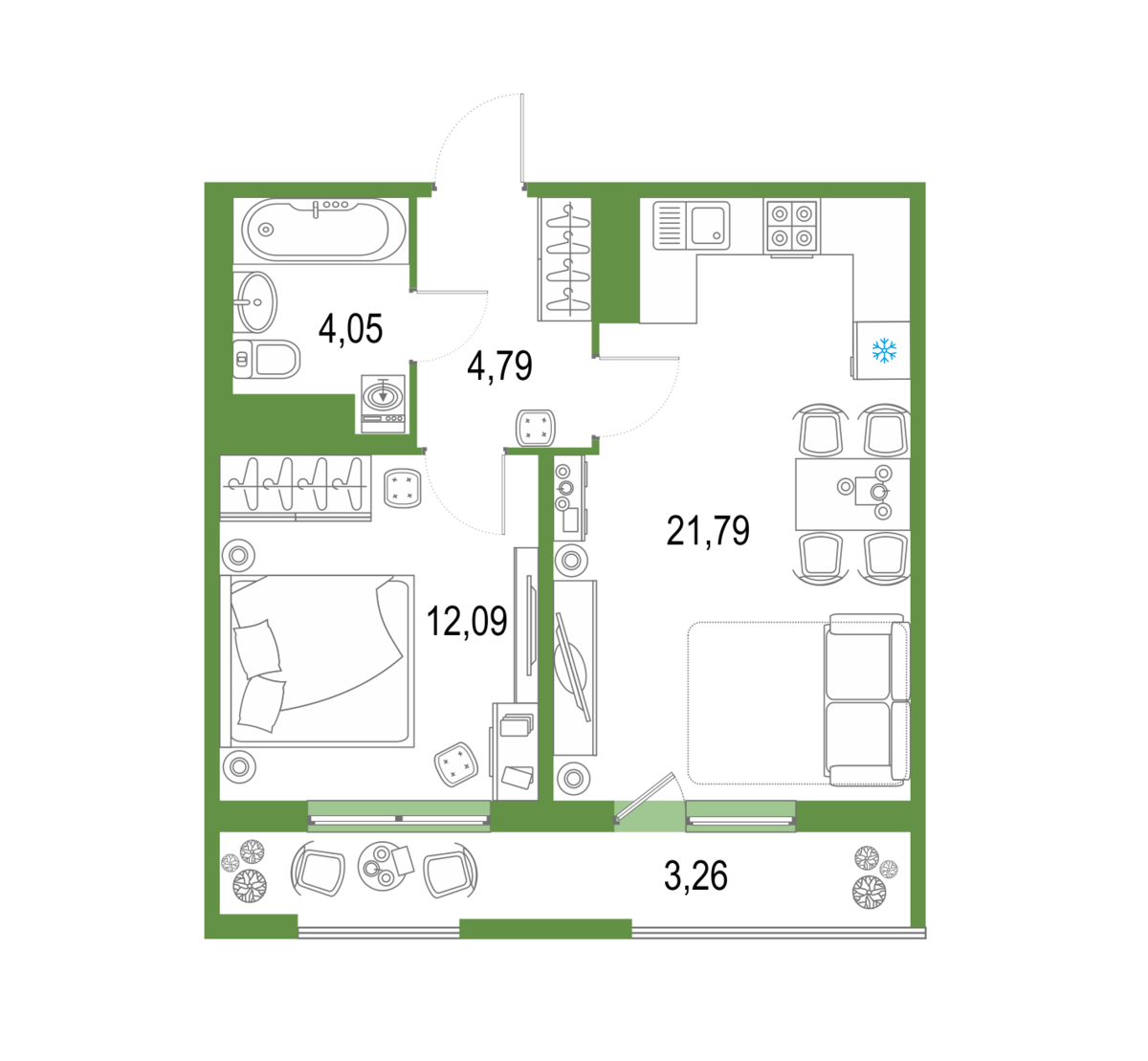 Евродвушка в ЖК "Геометрия". 