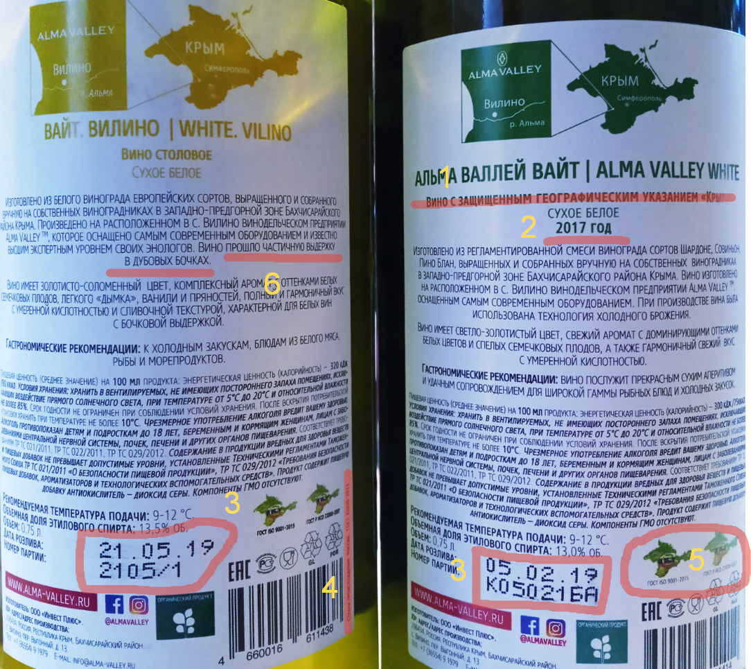 Сравнение контрэтикеток Vilino и Alma White