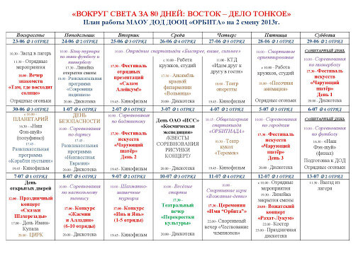План сетка лагерь 21 день