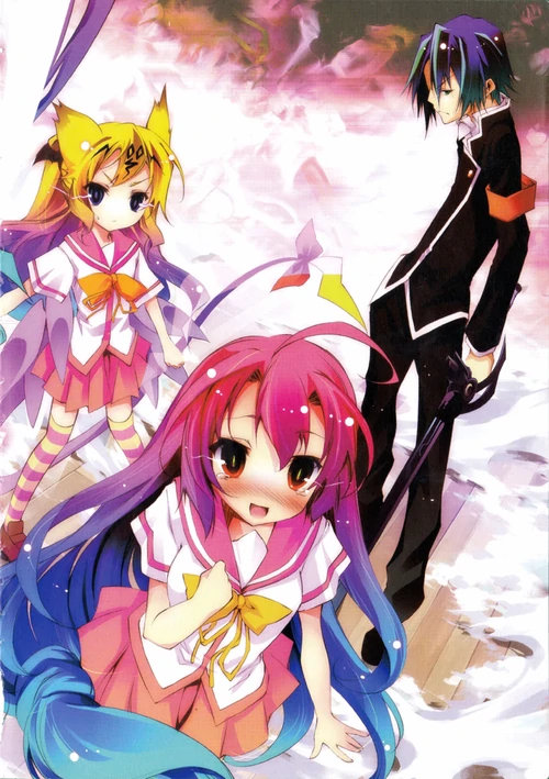 Описание: Часто сюжеты аниме кажутся немного сумасшедшими и даже психоделическими, как пожалуй и это. Когда у школьника Тайго Куроганэ, отлетела голова я немного удивилась. А начиналось все мило и даже вполне прилично, парень перевелся в новую школу, а так как он хорош собой, высок и статен, то всеобщая любовь и пылкие взгляды сверстниц стали его постоянными спутниками. Местная скромница и по совместительству милашка Харуки, так же прониклась теплыми чувствами к красавчику, что собственно не мудрено, только шансов у нее не особо много, что тоже довольно логично. Но когда еще один школьный красавчик Гэкко Курэнай проявил к нему интерес, в мыслях конечно зародилось сомнения на счет сенен-ая, но нет, тут-то и слетела (причем в прямом смысле) с плеч голова бедолаги Тайго. В реальной жизни на этом бы все и закончилось, но не тут-то было, обезглавливание поспособствовало тому, что Куроганэ вспомнил кое что важное. А дело было как-то так: жили были счастливые люди семьей, да только один из сыновей слетел с катушек и ради могущественной силы он принес в жертву ничего не подозревающих родителей. Второй брат тоже нашел способ обзавестись сверхспособностями и вот эти самые супер братья, а теперь заклятые враги скачут из реальности в реальность, из вселенной во вселенную и мочат друг друга, поочередно отфигачивая друг другу бошки. Типа должен кто-то победить и останется только один. 
