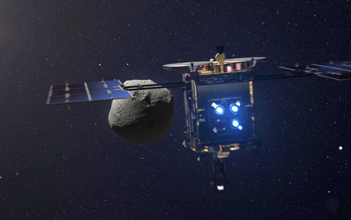 Полет аппарата к астероиду Рюгу в представлении художника