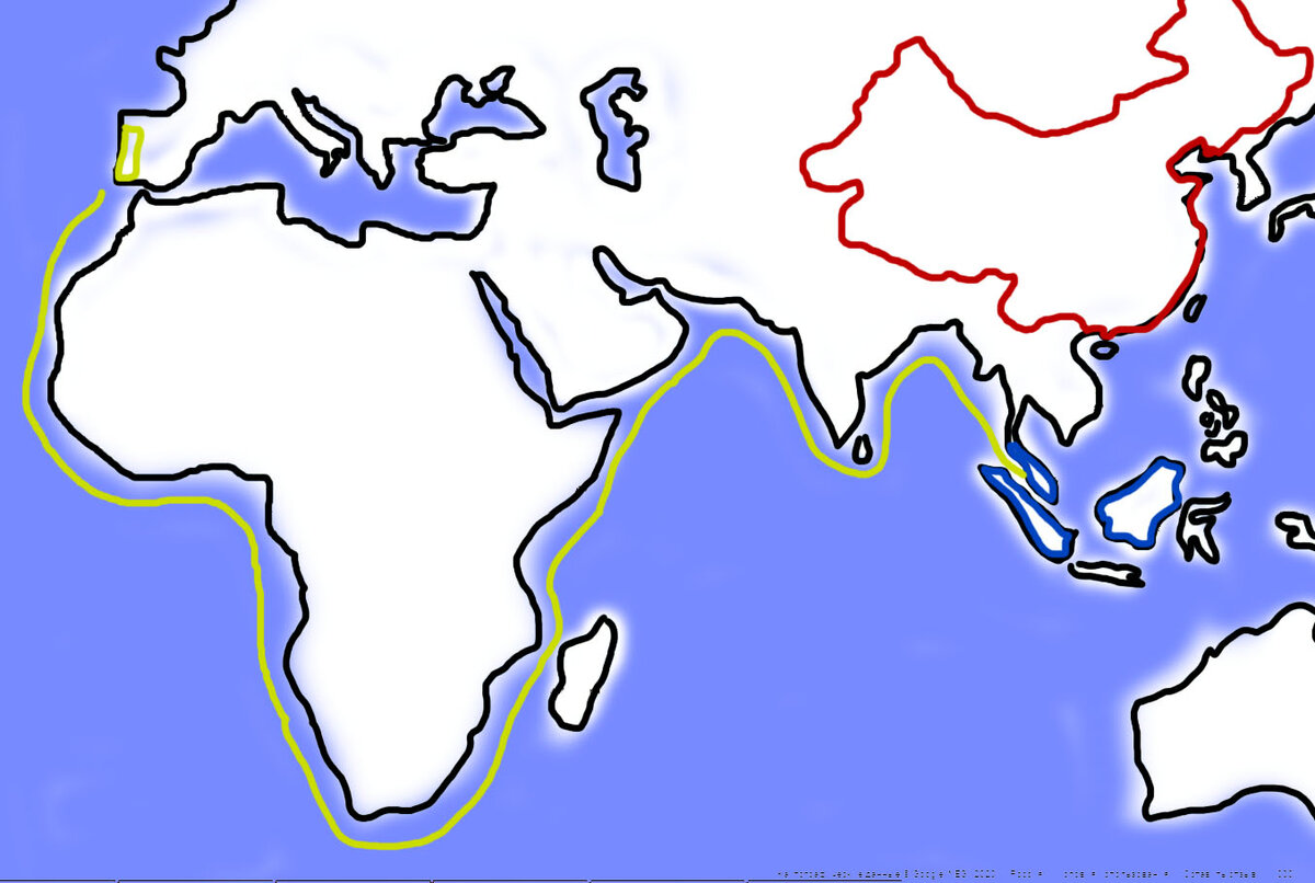 Примерный маршрут португальцев, который не довел их до Китая 