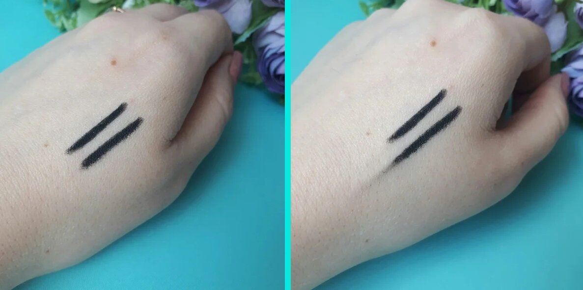 Спустя минуту гелевый карандаш уже не растушевать, а вот с обычным вполне можно работать