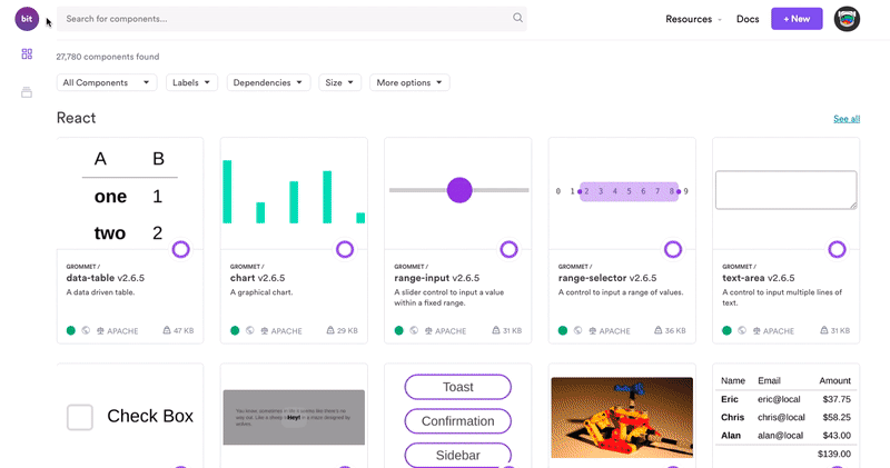 Пример: поиск компонентов, выложенных на Bit.dev