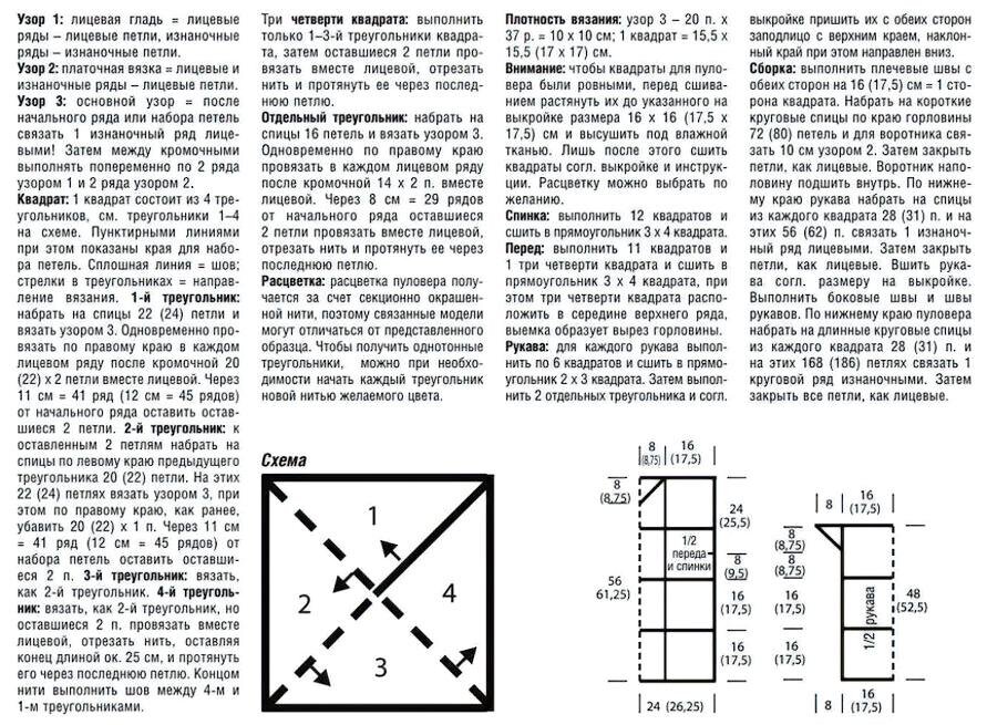 Квадрат спицами в стиле пэчворк с описанием и схемами