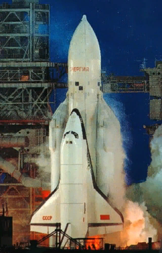 Источник - википедия. Старт комплекса «Энергия — Буран» 15 ноября 1988 года с космодрома Байконур.