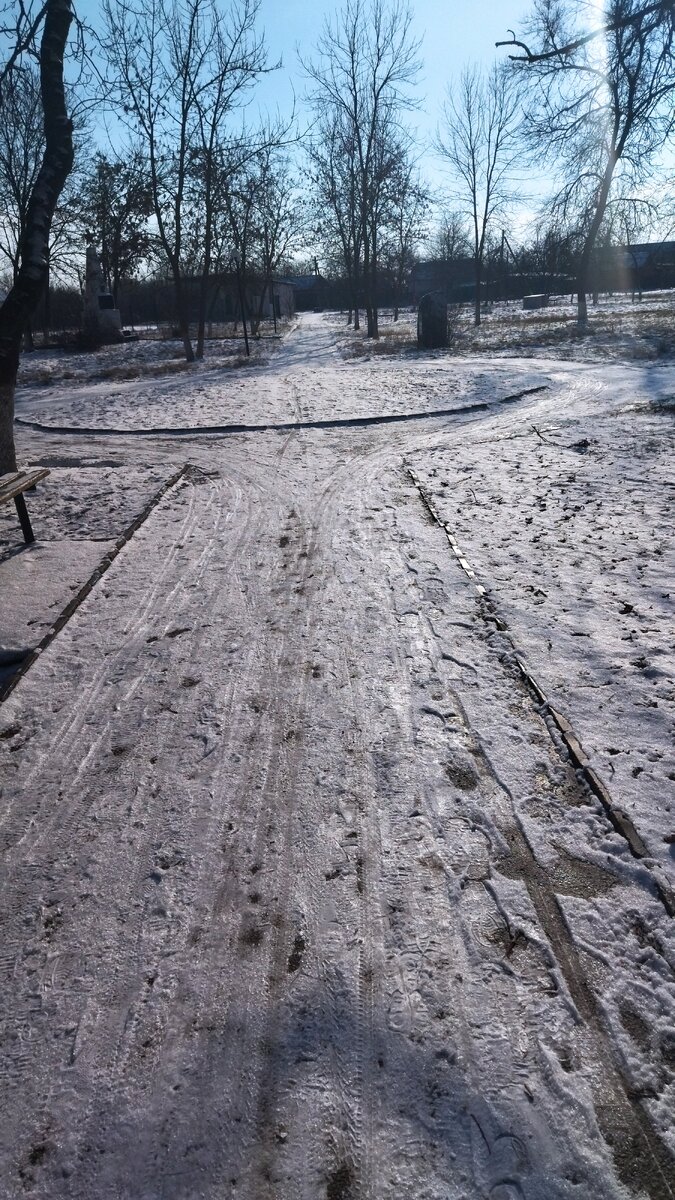 Проход через парк в станице. Снег растает сфотографирую зимние цветы, от которых жена просто балдеет, что они тут растут. 