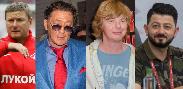 фото-вырезки из открытого доступа предположительно ссылки на лицензии и авторов https://commons.wikimedia.org/wiki/File:Yevgeny_Kafelnikov_53755.jpg - Садовников Дима / https://commons.wikimedia.org/wiki/File:Grigoriy_Leps_at_Laima_Rendez_Vous_Jurmala_2017.jpg - Okras / https://commons.wikimedia.org/wiki/File:Григорьев-Апполонов_Андрей.jpg - Катя Малиновская / https://commons.wikimedia.org/wiki/File:Michail_Galustian_at_Army-2016_(2016-09-08)_-_1_(cropped).jpg - Сергей Бобылев мультимедиа Минобороны РФ Mil.ru.