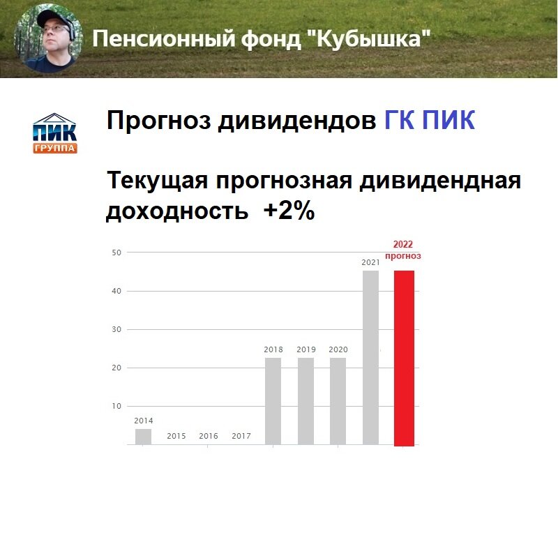 ГК ПИК прогнозная дивидендная доходность +2% от текущих цен на акции 