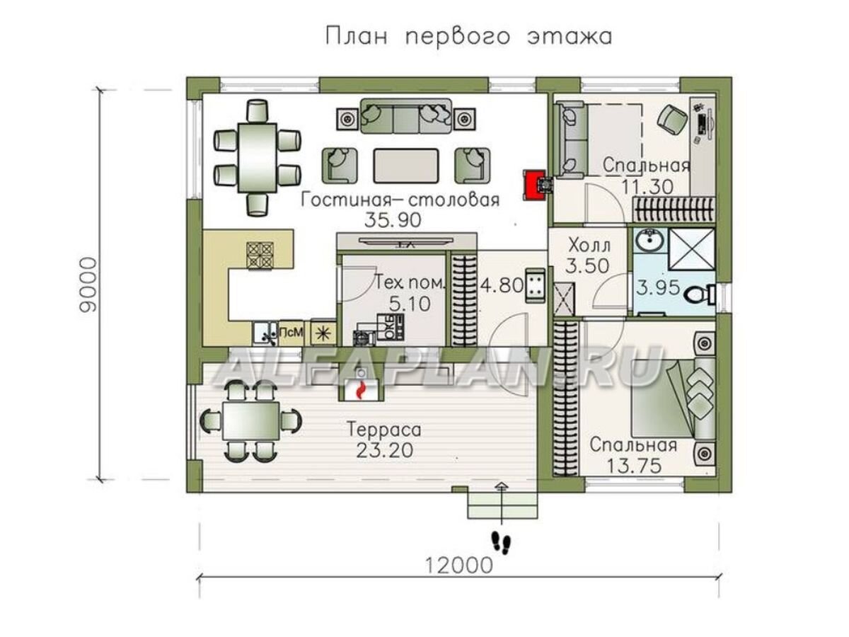 Планировка дома 10х12 одноэтажный с тремя спальнями и котельной