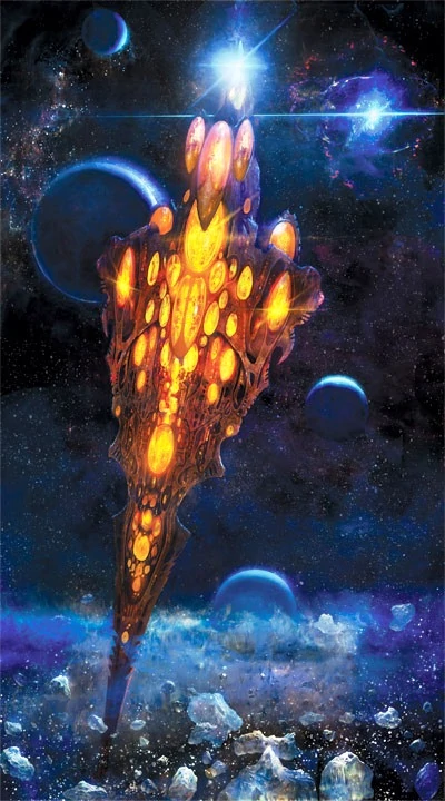 Неизвестный мир-корабль эльдар, вид сверху. Отчётливо видна модульная конструкция, т. е. большая часть корабля состоит из куполообразных элементов