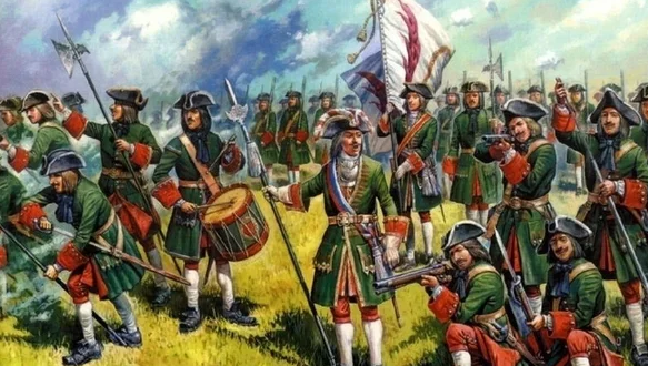 Русская пехота в начале XVIII века. Иллюстрация взята на сайте: vk.com (стена).