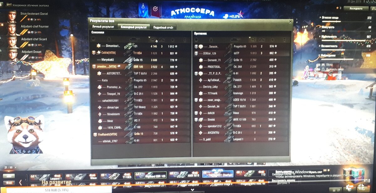 Скрин моего довольно удачного боя со стрима  хотя сам тоже много ошибаюсь играя на нем И часто бывало сам путался поднял я колеса или нет и как было это было не смешно в бою отвлекаешься ну может это мой малый опыт игры на нем  Минусы при поломке колеса теряет скорость становится мишенью но как не странно если попасть во все колеса все равно едет На большой скорости если наехать на камень становится ниндзя крутит сальто и неуправляем на данном танке очень тяжело играть нужно привыкать