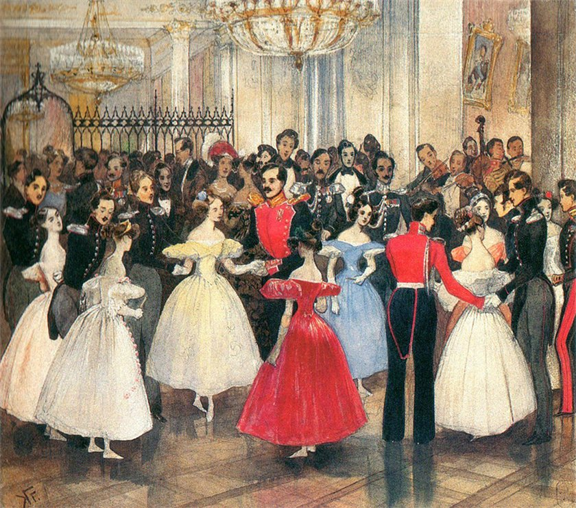 "Бал у княгини Барятинской", Григорий Гагарин, 1830-е.  (cc) Wikimedia Commons