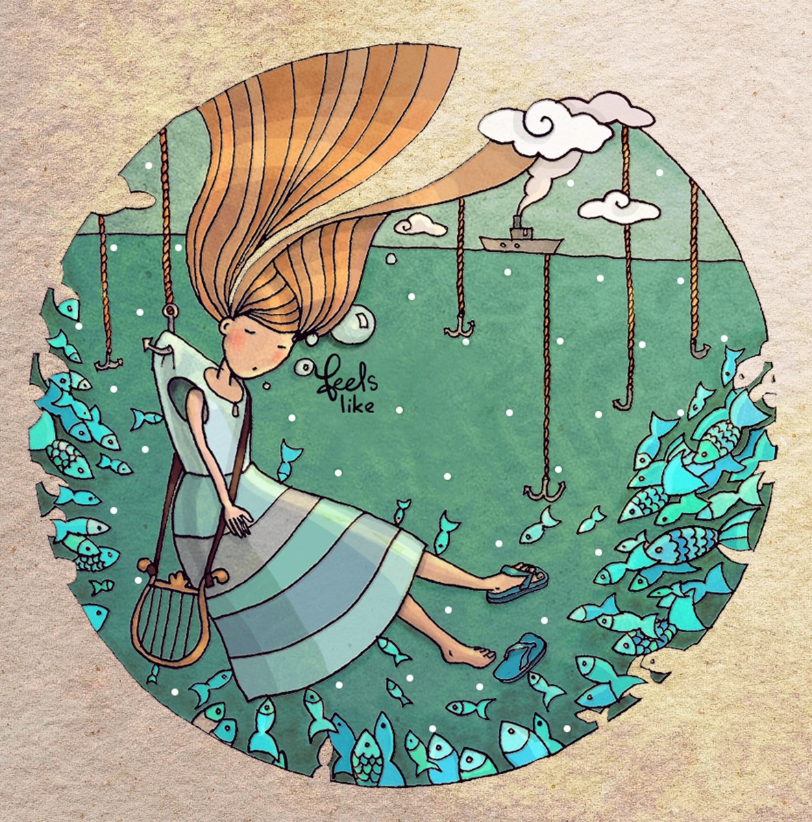  Муза, тонущая в тщетности бытия, не иначе. Нарисовала третьем курсе в качестве задания на тему «Спасти музу»