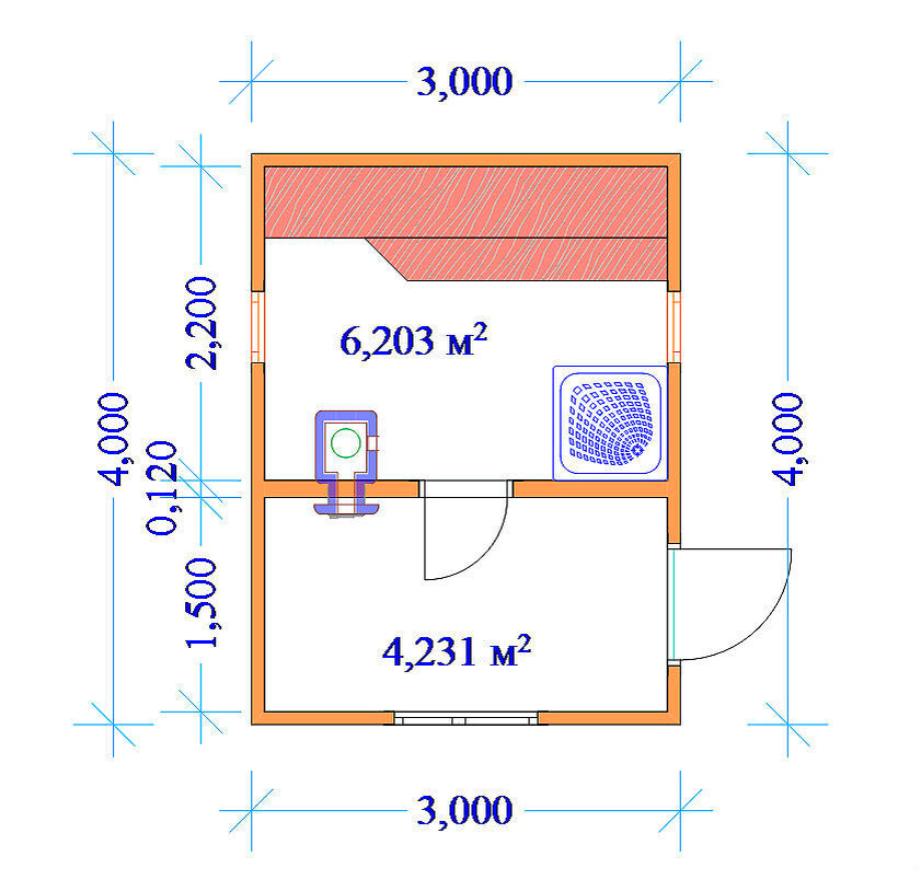 План бани 3 на 2 метра