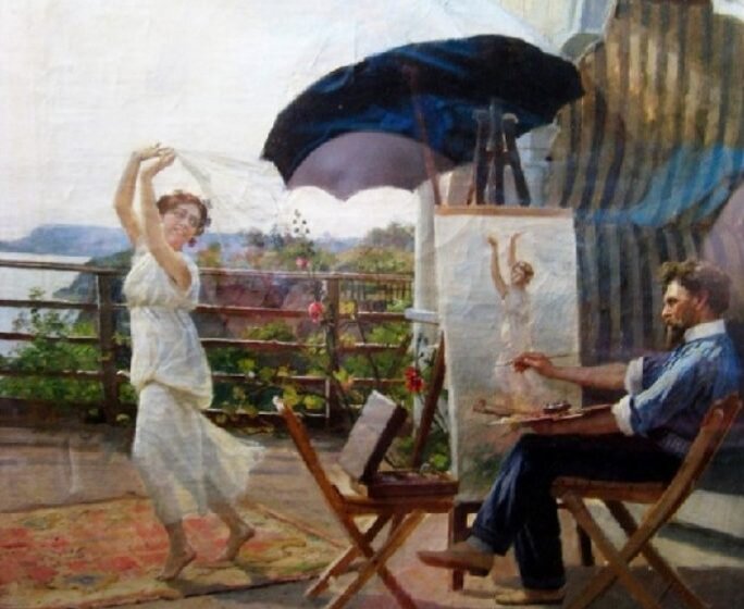 «Автопортрет с моделью». 1912 г. Николай Бедаревский.