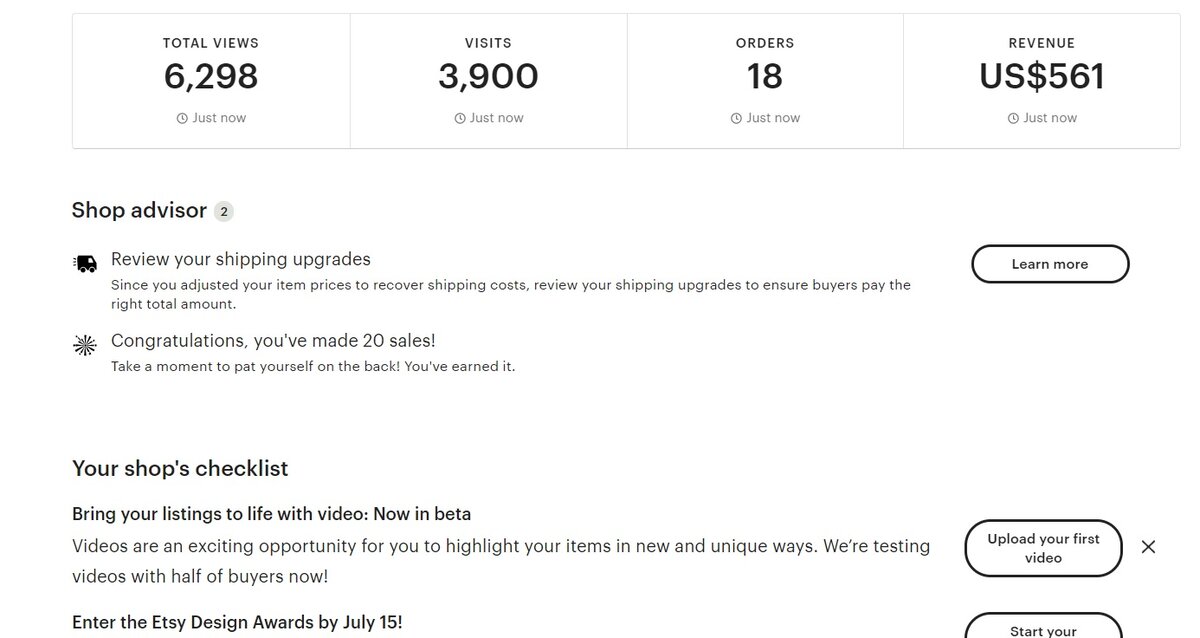 Это статистика за все время работы первого моего магазина на etsy. Как видите, не густо. Но знания копятся, опыт нарабатывается, так что, работаем;) Ну и сейчас не сезон для вязаных изделий;)
