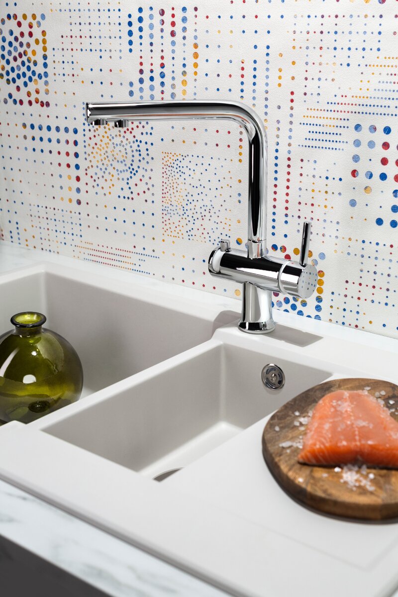 мойка Daisen 86-2-Wh, цвет: белый, смеситель  2в1_Hotaru-Wh_3