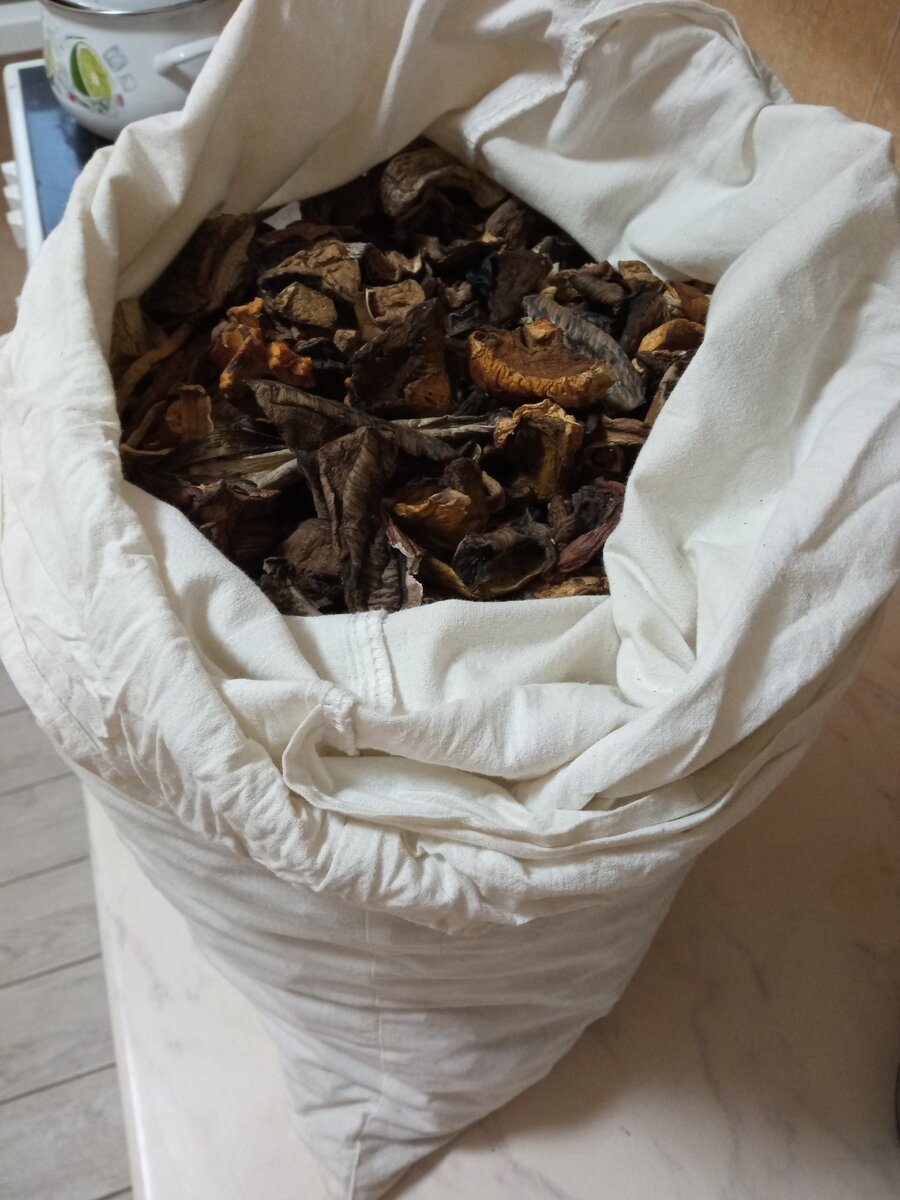 Сначало было две большие наволочки, я думала что это очень много и это как минимум года на три. Но время показывает, что запасы потихоньку подьедаются, ведь всё вкусное долго не лежит. Фото автора.