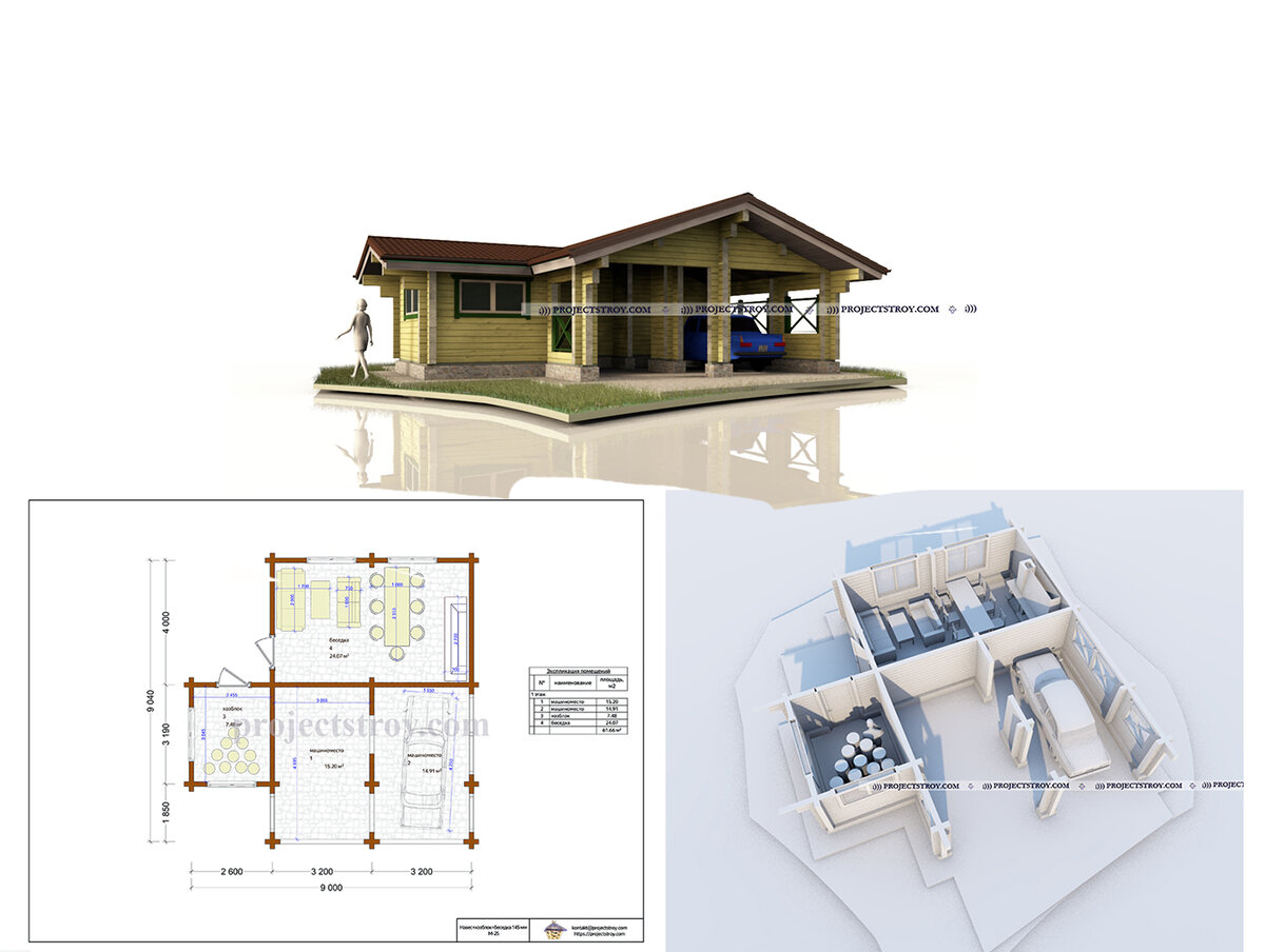 беседка с хозблоком и навесом