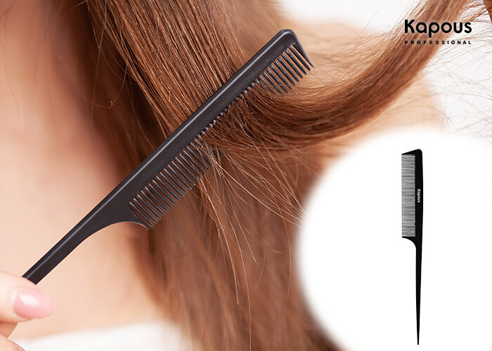 Расческа парикмахерская с пластиковым хвостиком «Carbon fiber» 229*25 мм