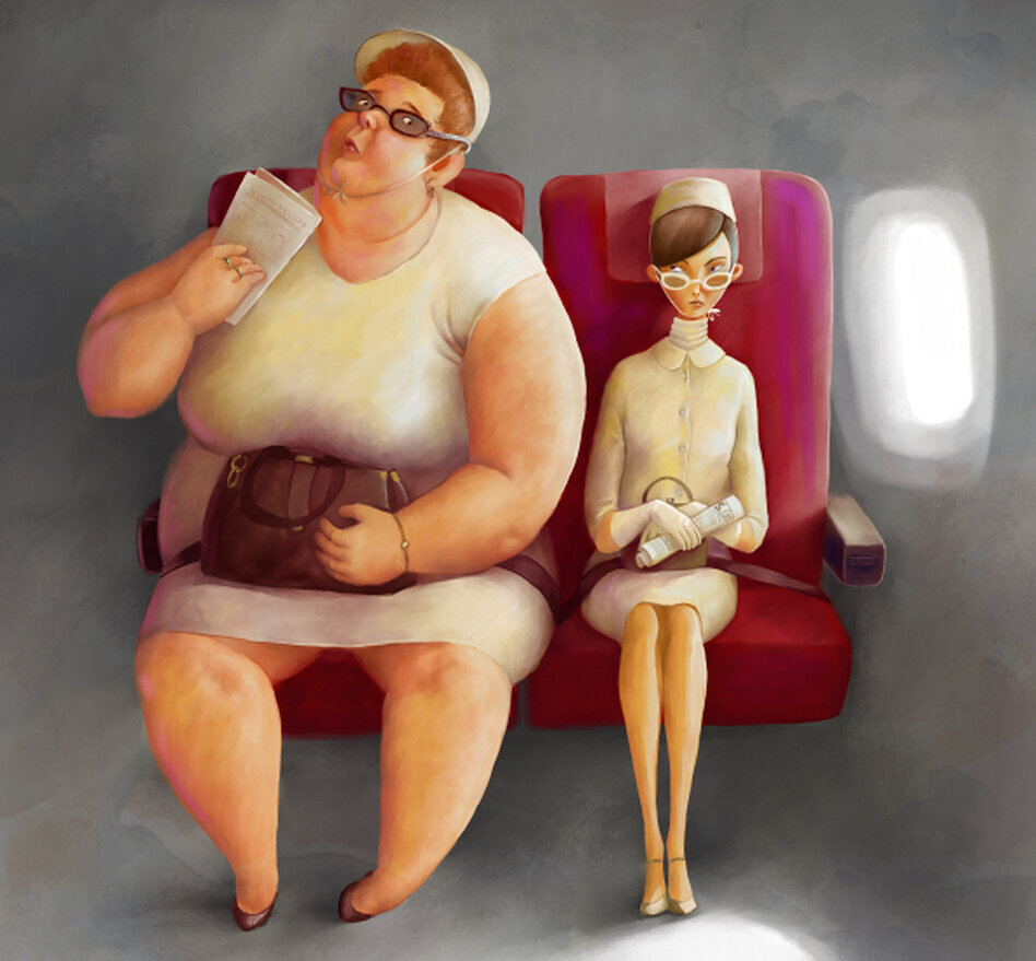 Вот так тучный человек ощущает себя в транспорте рядом со стройным - огромной жирной тушей