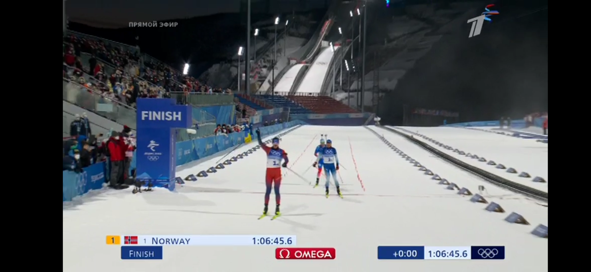 Финиш гонки. Источник: скриншот трансляции Первого канала