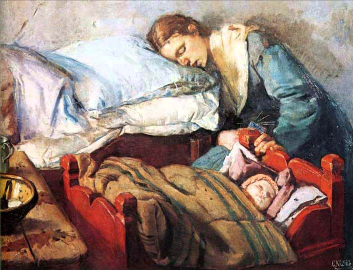 Художник Кристиан Крог. Спящая мать с ребенком. https://muzei-mira.com/kartini_norvejskih_hudojnikov/2647-spyaschaya-mat-s-rebenkom-kristian-krog-opisanie-kartiny.html