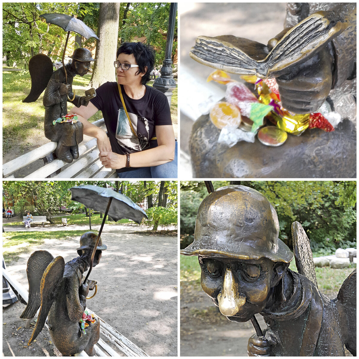 Посетители кладут на колени Ангелу монетки и конфеты: «Вдруг, в этот самый момент они кому-то очень-очень нужны? И тогда Ангел поможет».