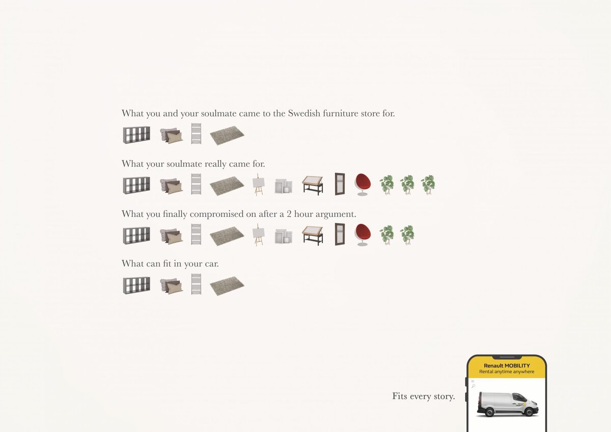 Print advertisement created by Publicis, France for Renault, within the category: Automotive.