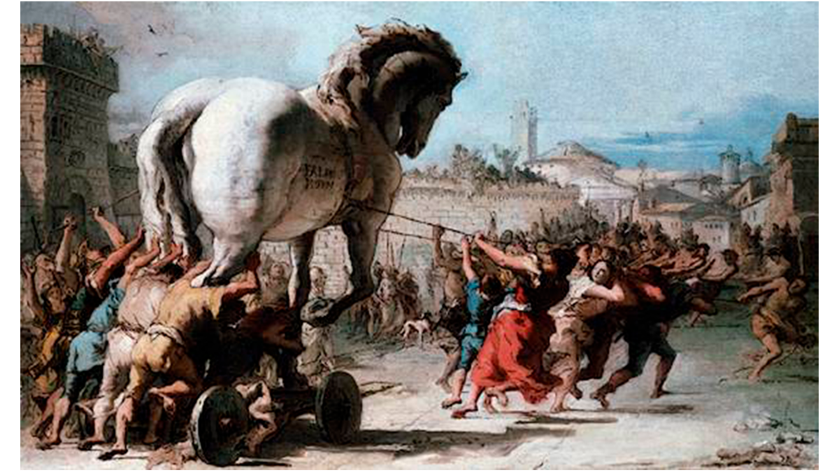 Для взятия Трои греки соорудили коня, внутри которого (по одной версии) сидело 50 лучших воинов Греции.