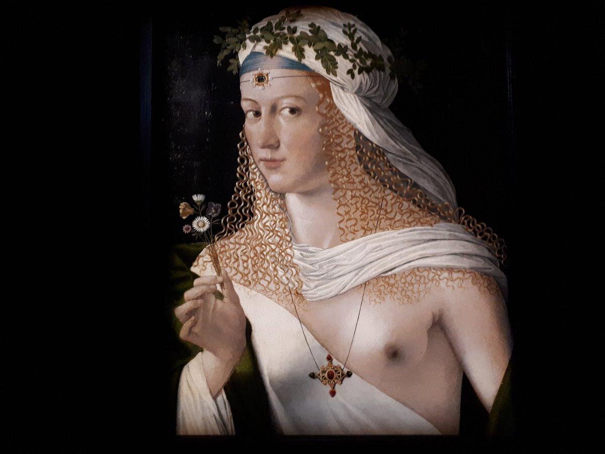 Портрет куртизанки в образе Флоры. Традиционно считался изображающим Лукрецию Борджиа. 