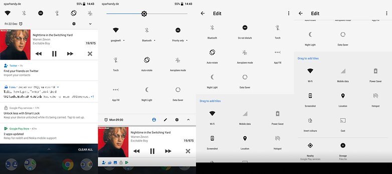 Тапните по значку в виде небольшой ручки, чтобы получить доступ к новым быстрым настройкам. Нажмите и удерживайте элементы, чтобы придать им подвижность. Первые элементы уже видны и работоспособны перед раскрытием всего списка.