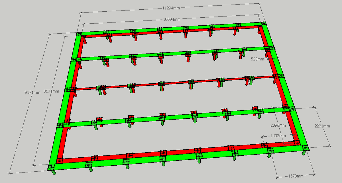 Шаг свай под несущими стенами, растет с 1492 мм, до 1578 мм, количество свай - без изменений.