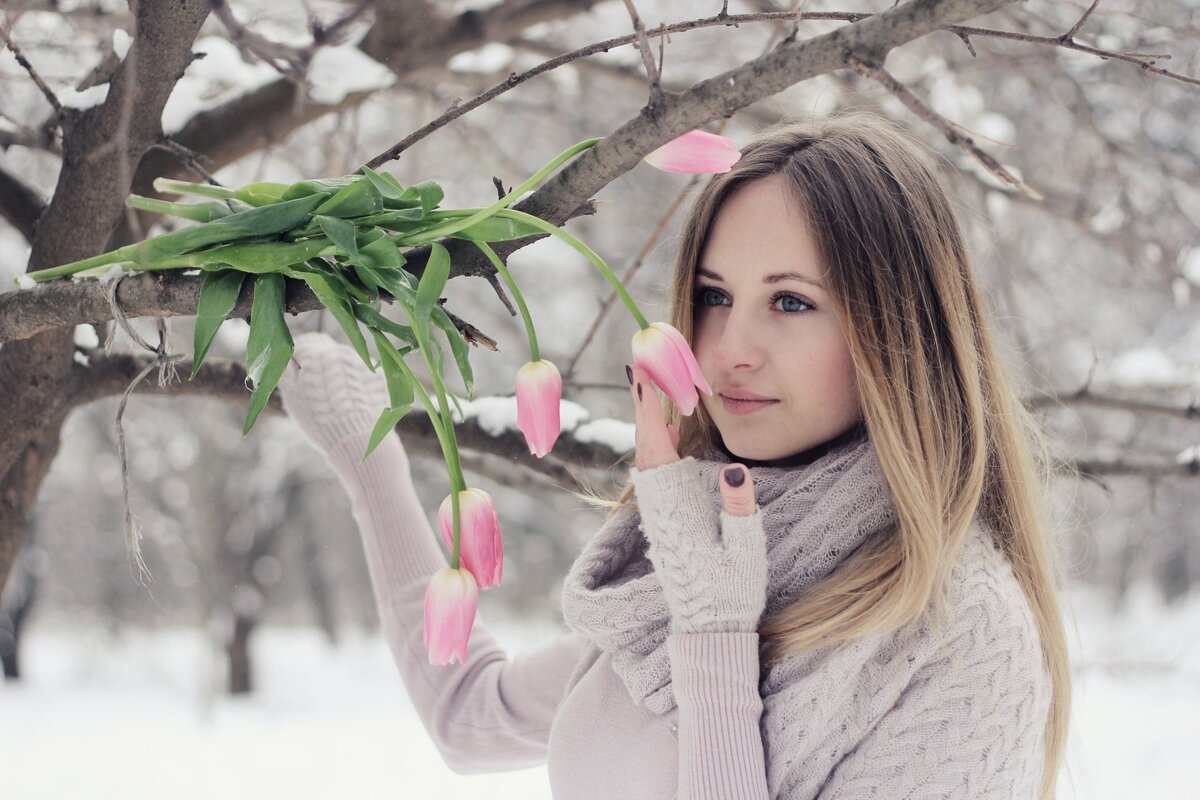 Идея для фотосессии ранней весной. Пример из открытого источника