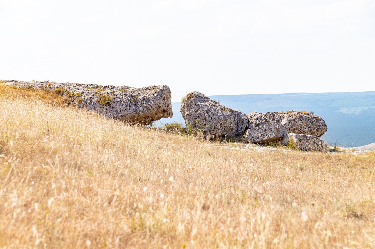 1. Валуны на кромке плато и вдали горный лес.