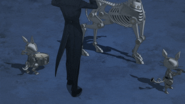 ГИФ'ка из аниме: по истине пугающее зрелище. Veldorbell - король оркестра по профессии кондуктор...