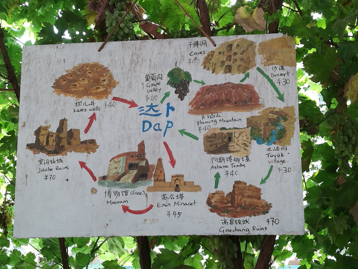 Карта достопримечательностей Турфана в нашем хостеле