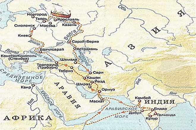 Карта странствий Афанасия Никитина