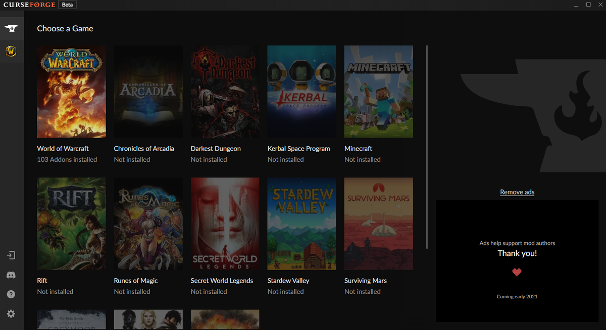 Скриншот с приложения Curseforge 