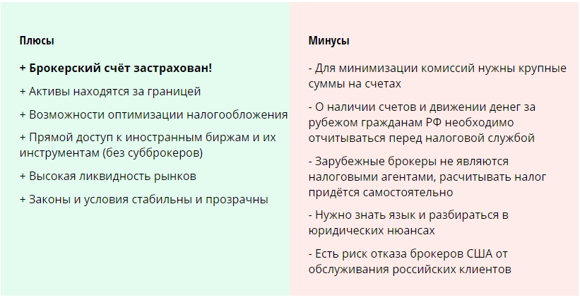 Какие основные преимущества и недостатки инвестирования через иностранного брокера?