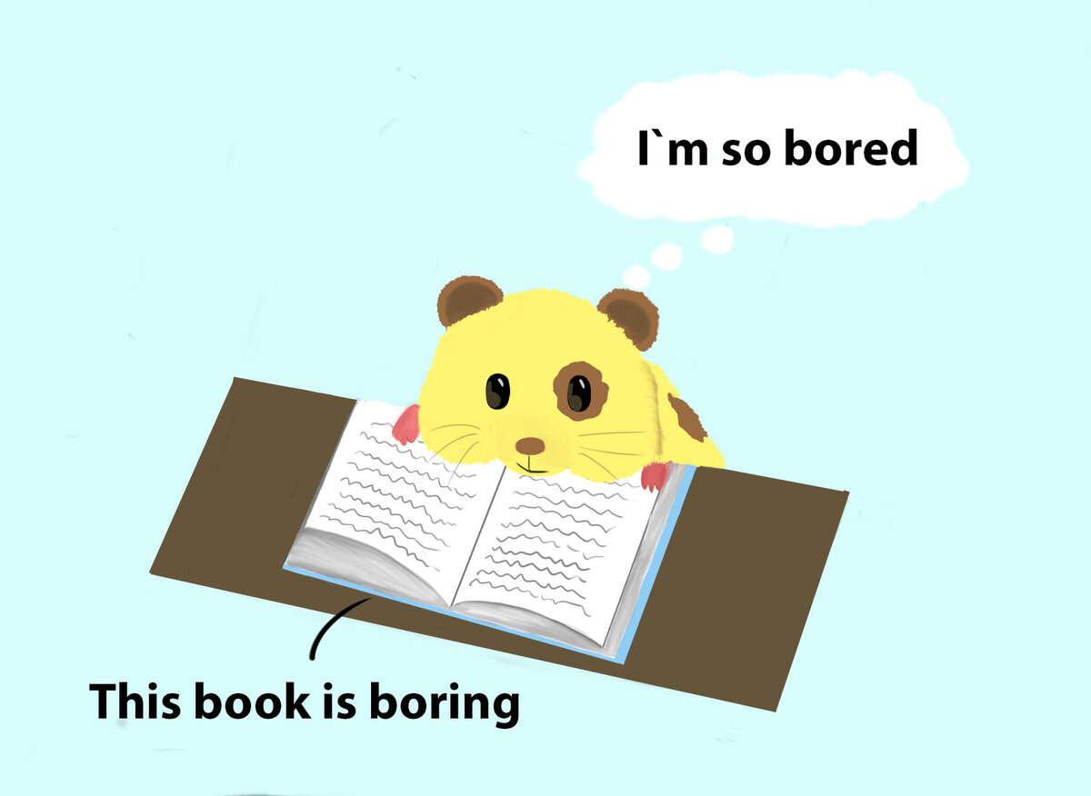 Хомяку скучно, потому что он читает скучную книгу