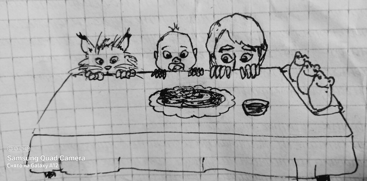 Хотела нарисовать блины, а нарисовала подгоревшие комочки...