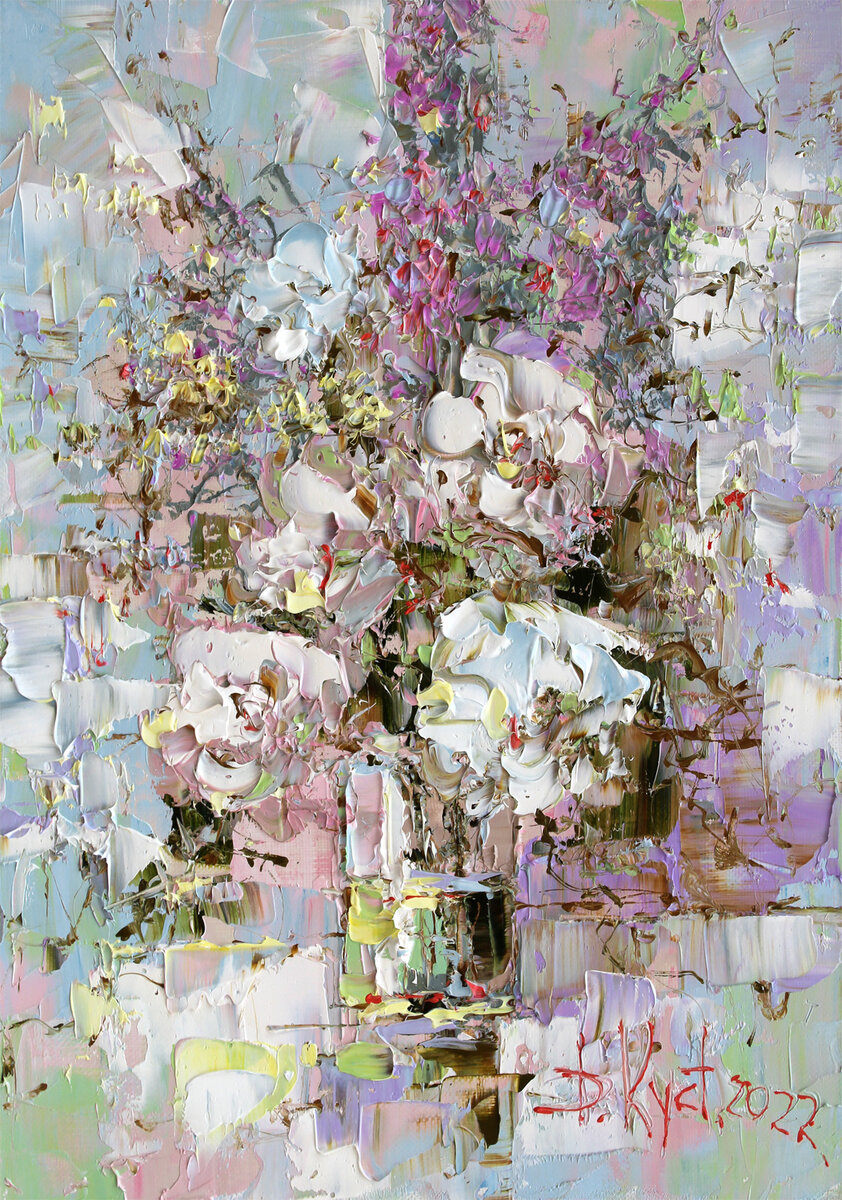 Дмитрий Кустанович. Букет с белыми розами, 50×35 см, 2022