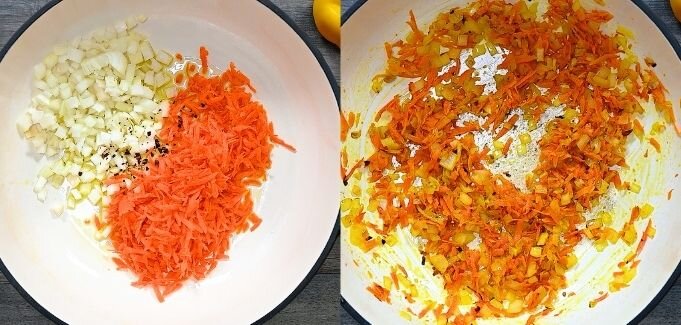 Обжарка овощей для приготовления ленивых голубцов   Фото: cooktoria.com